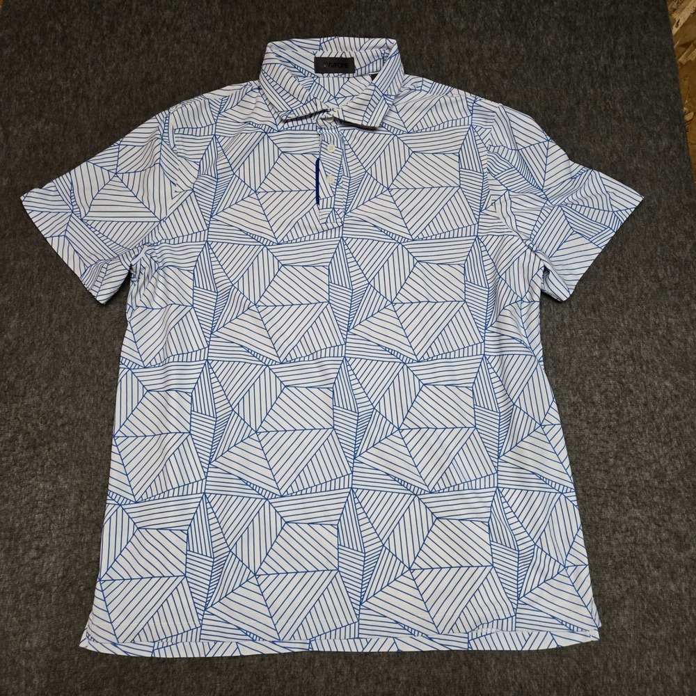 G/FORE Polo Shirt Mens XL White Blue Geometric Short Sleeve Golf Performance